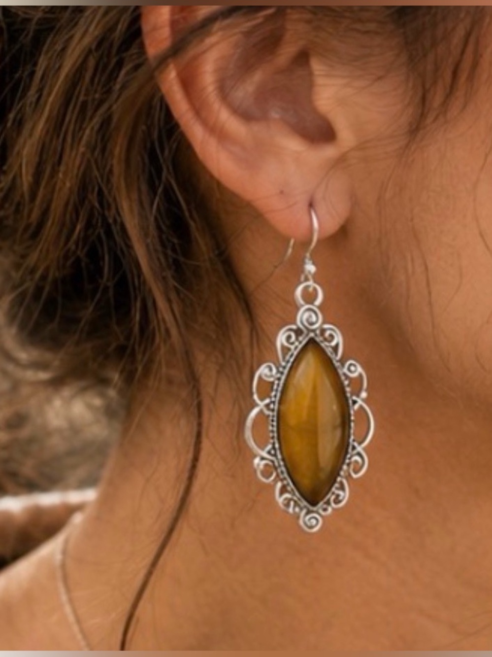 Boho Style Brown Silver Plated Genuine Gemstone Earrings